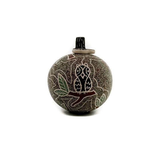 Lidded Seed Pot with Owls