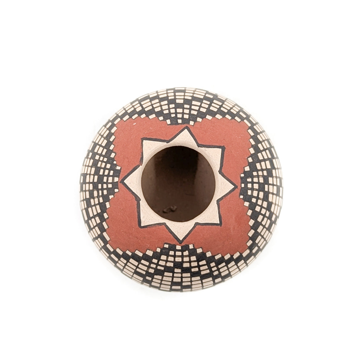 Geometric Clay and Black Mini-Seed Pot with Star Opening