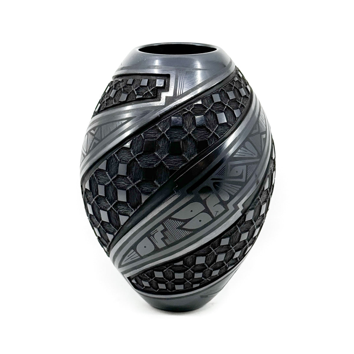 Stunning Black Etched, Polished, and Painted Olla