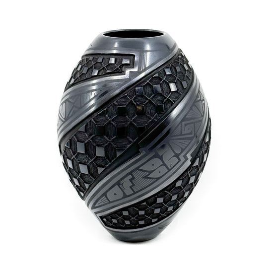 Stunning Black Etched, Polished, and Painted Olla