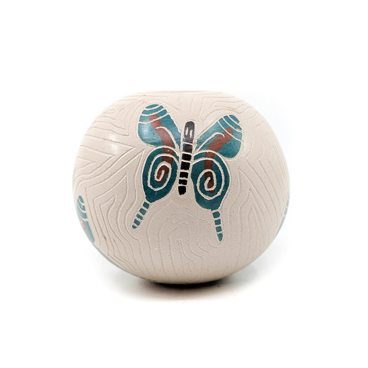 Etched Seed Pot with Teal Butterflies