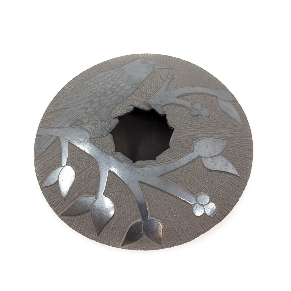 Black on Black Etched Raven Pot