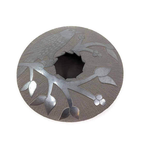 Black on Black Etched Raven Pot