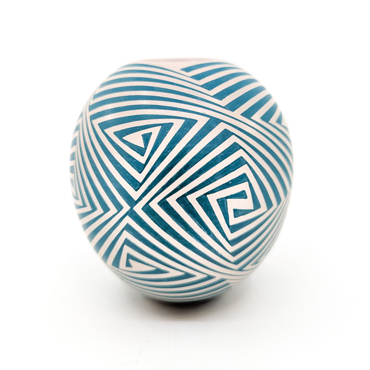 Geometric Maze Pot in Teal