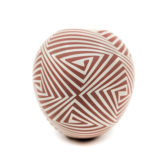 Buff on Red Geometric Maze Pot