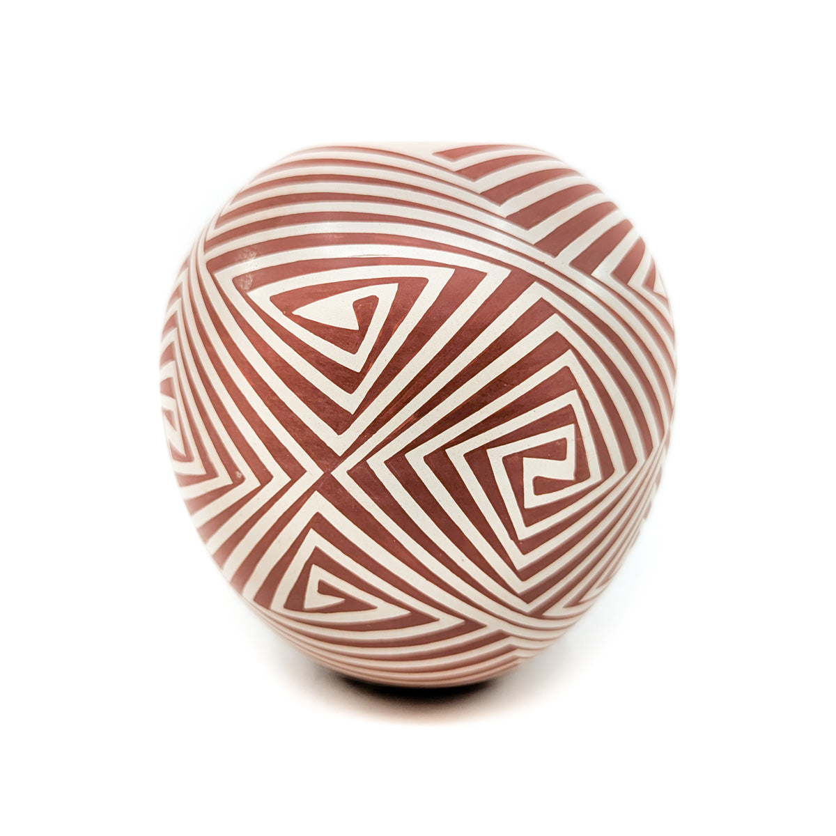 Buff on Red Geometric Maze Pot