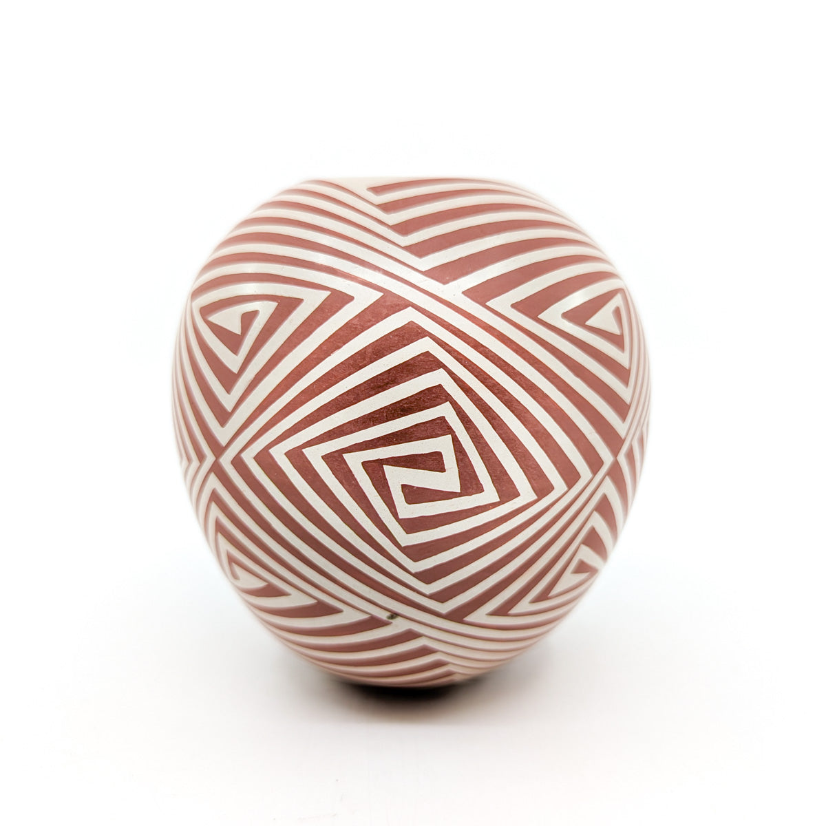 Buff on Red Geometric Maze Pot