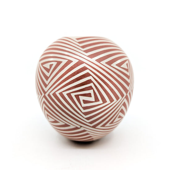 Buff on Red Geometric Maze Pot