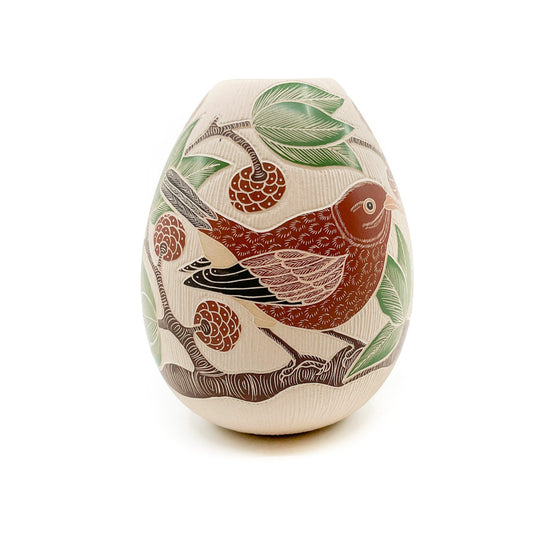Sgraffito and Painted Bird Design with Branches and Berries