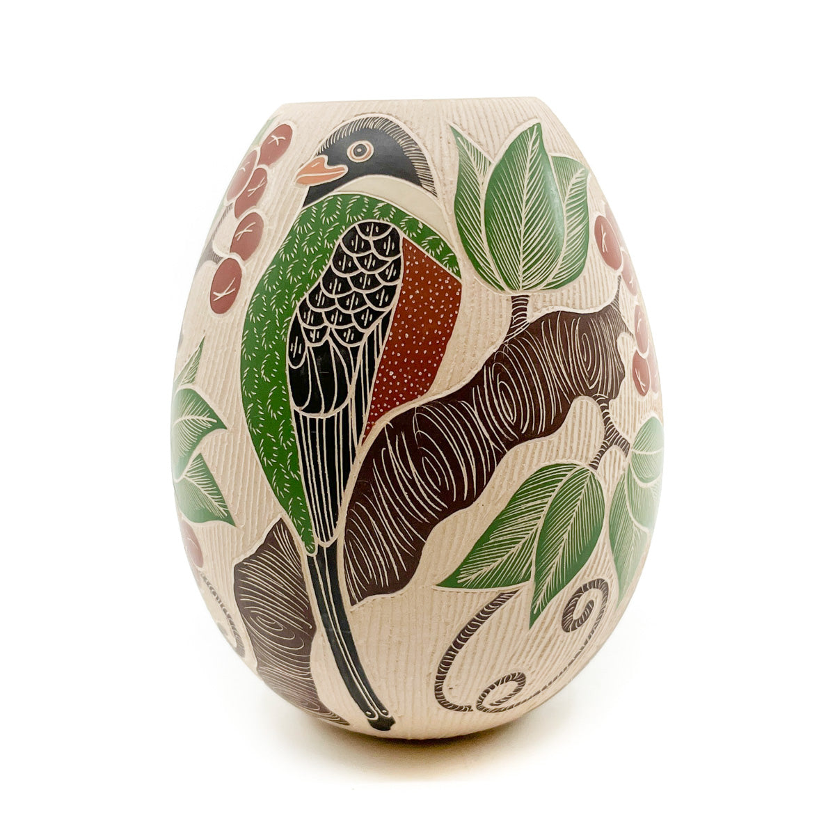 Load image into Gallery viewer, Painted Bird Design with Branches and Berries and Sgraffito
