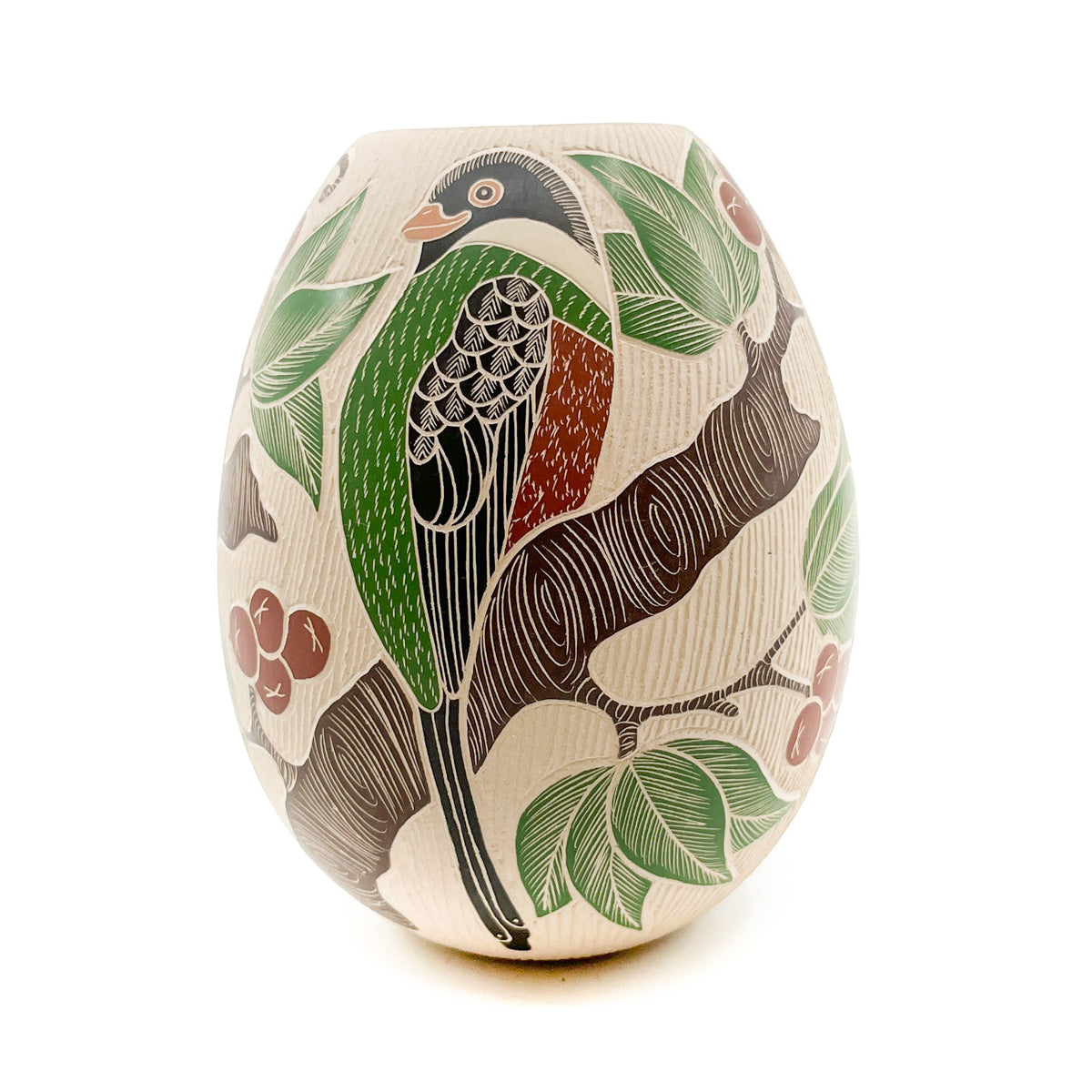 Load image into Gallery viewer, Painted Bird Design with Branches and Berries and Sgraffito
