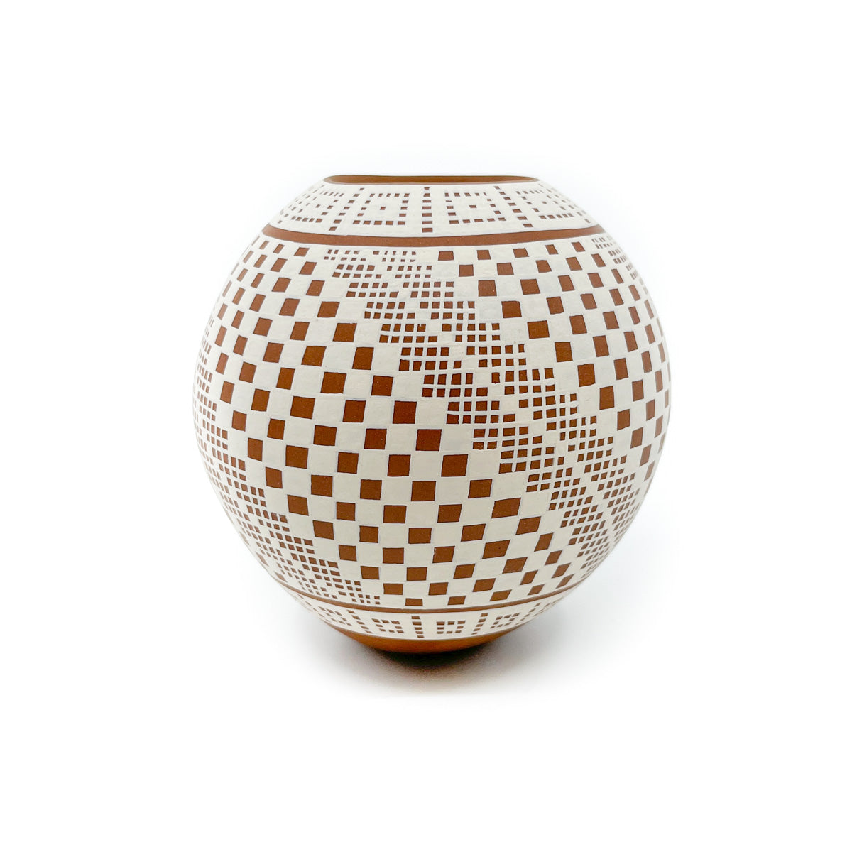Buff on Brown Pot with Checkerboard Pattern