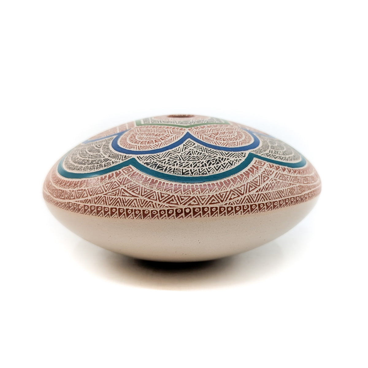 Finely Etched and Painted Seed Pot