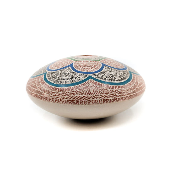 Finely Etched and Painted Seed Pot