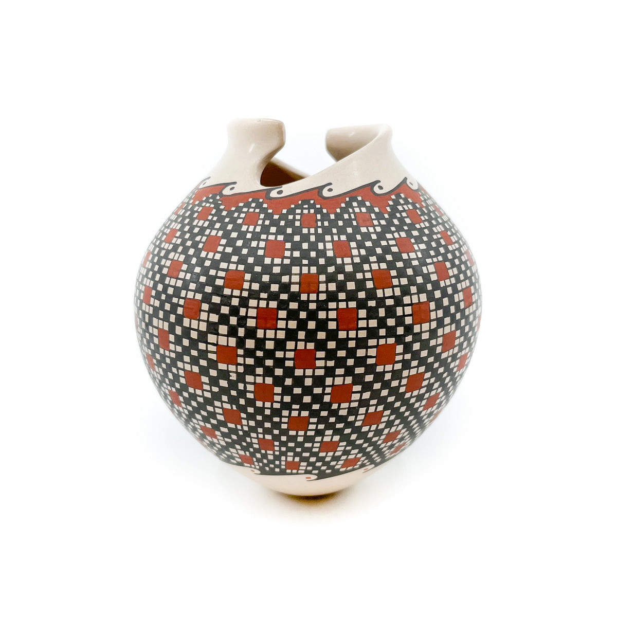 Load image into Gallery viewer, Medium Pot with Sculptural Opening &amp;amp; Checkerboard Design
