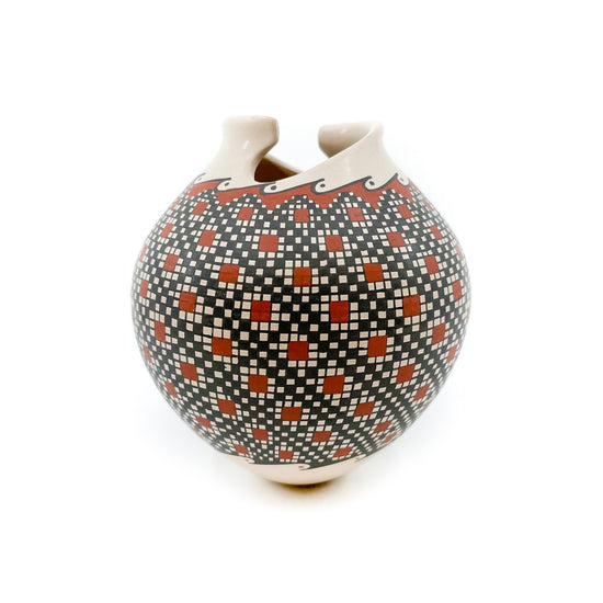 Medium Pot with Sculptural Opening & Checkerboard Design