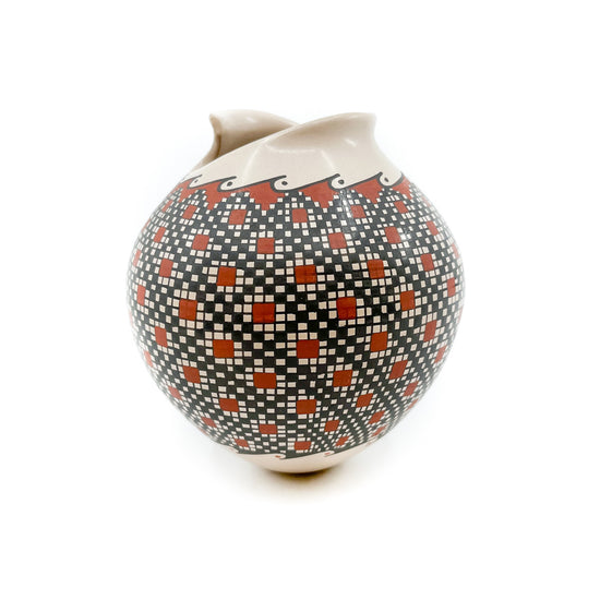 Load image into Gallery viewer, Medium Pot with Sculptural Opening &amp;amp; Checkerboard Design
