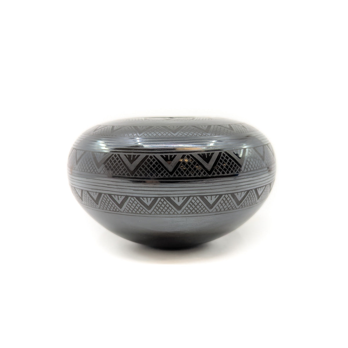 Black on Black Pot with Geometric Motif