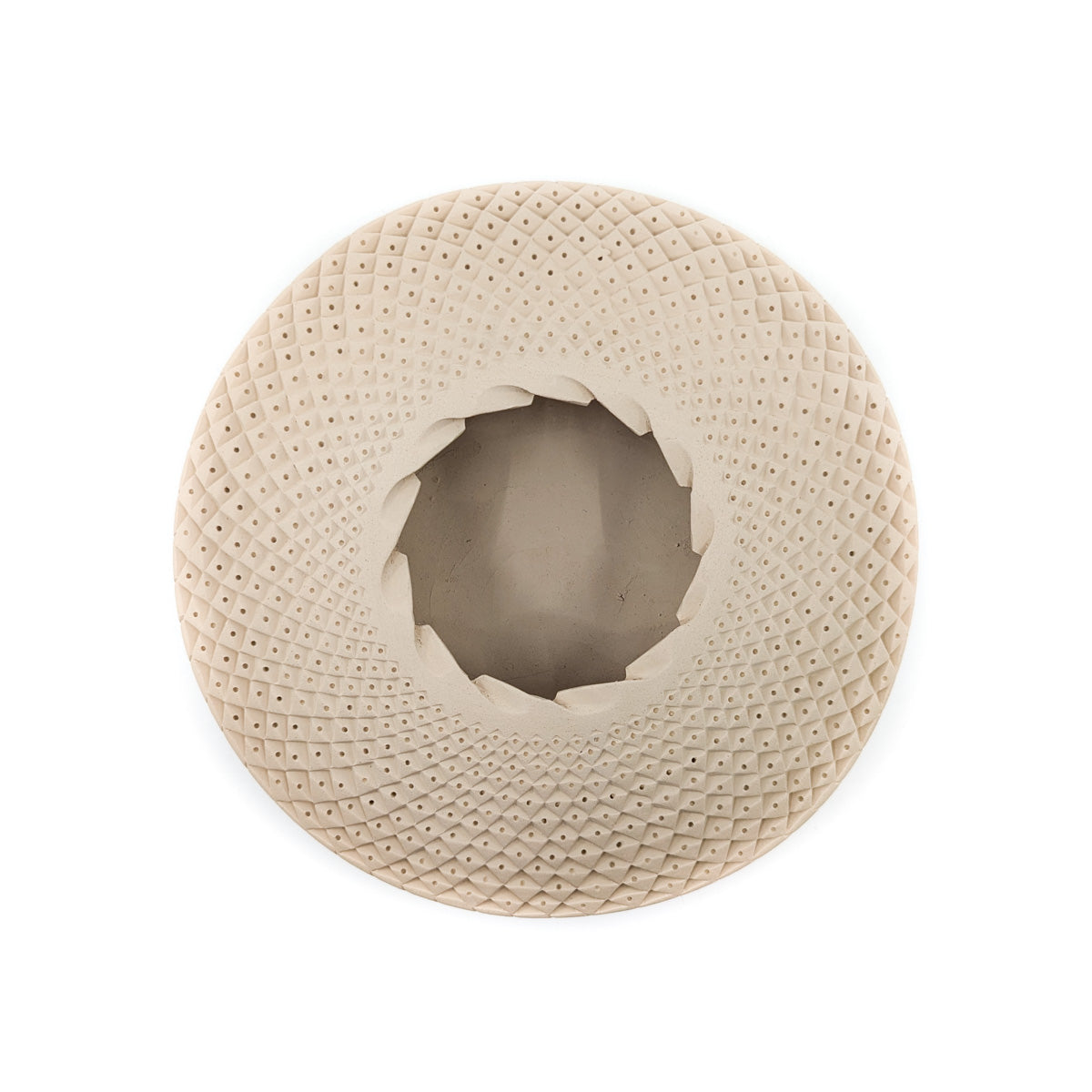 Shallow Monochrome Pot with Geometric Etching