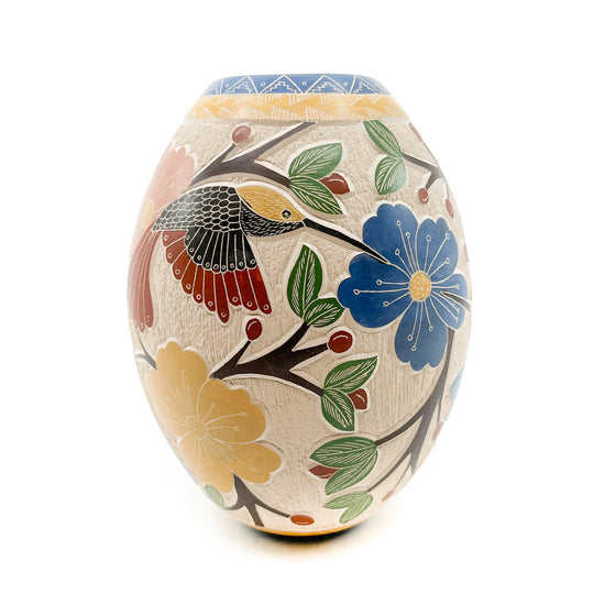 Load image into Gallery viewer, Beautifully Painted Pot with Hummingbirds, Blossoms, and Berries
