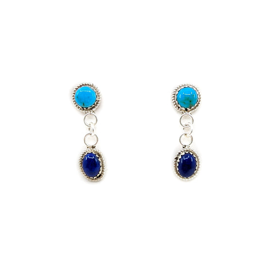 Zuni Lapis and Turquoise Dangle Earrings