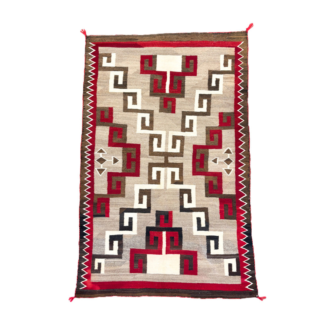 Vintage Crystal Rug with Classic Fret Motif and Storm Pattern - Circa 1930