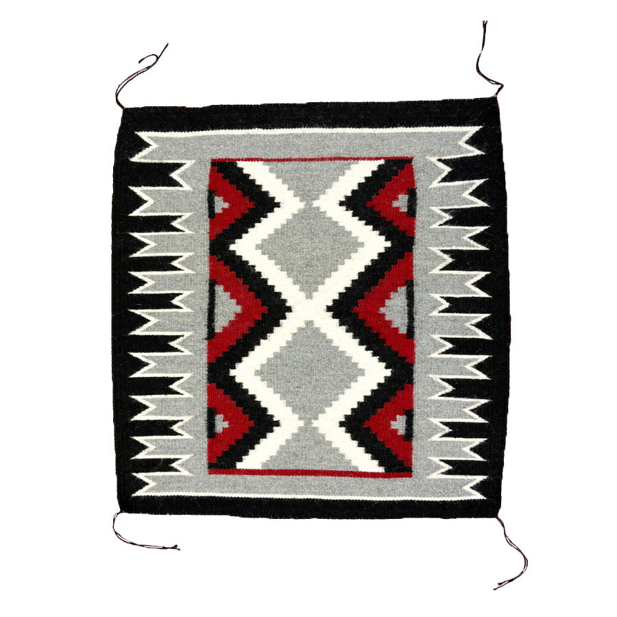 Small Vintage Ganado Rug with Terraced Interior & Serrated Border, Circa 1960