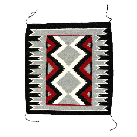 Small Vintage Ganado Rug with Terraced Interior & Serrated Border, Circa 1960