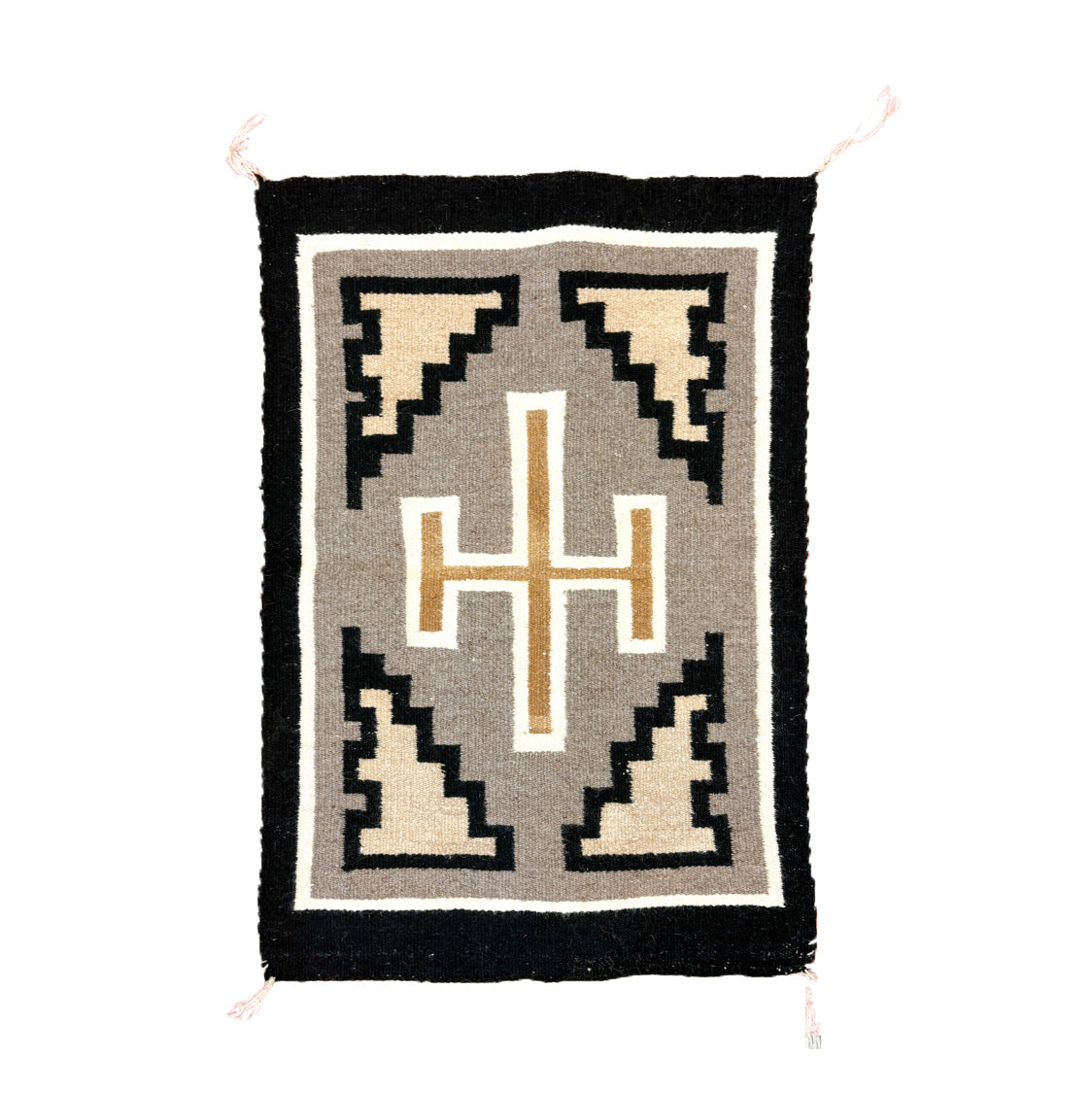 Small Two Grey Hills with Central Cross - Handspun Wool, Circa 1950