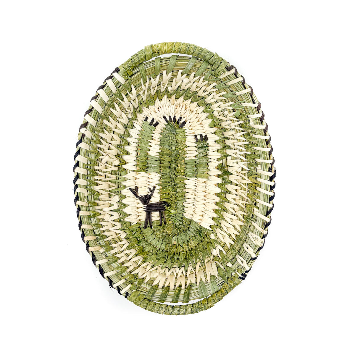 Oval Basket with Saguaro & Deer by Della Cruz