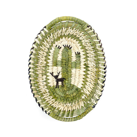 Oval Basket with Saguaro & Deer by Della Cruz