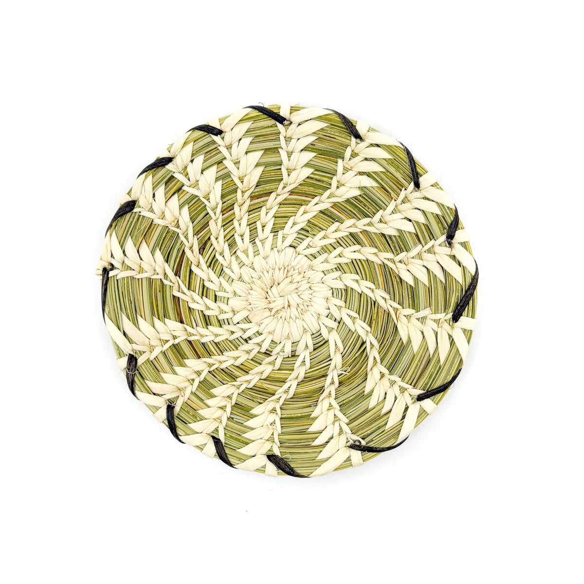 Flat Round Basket with Devil's Claw Trim