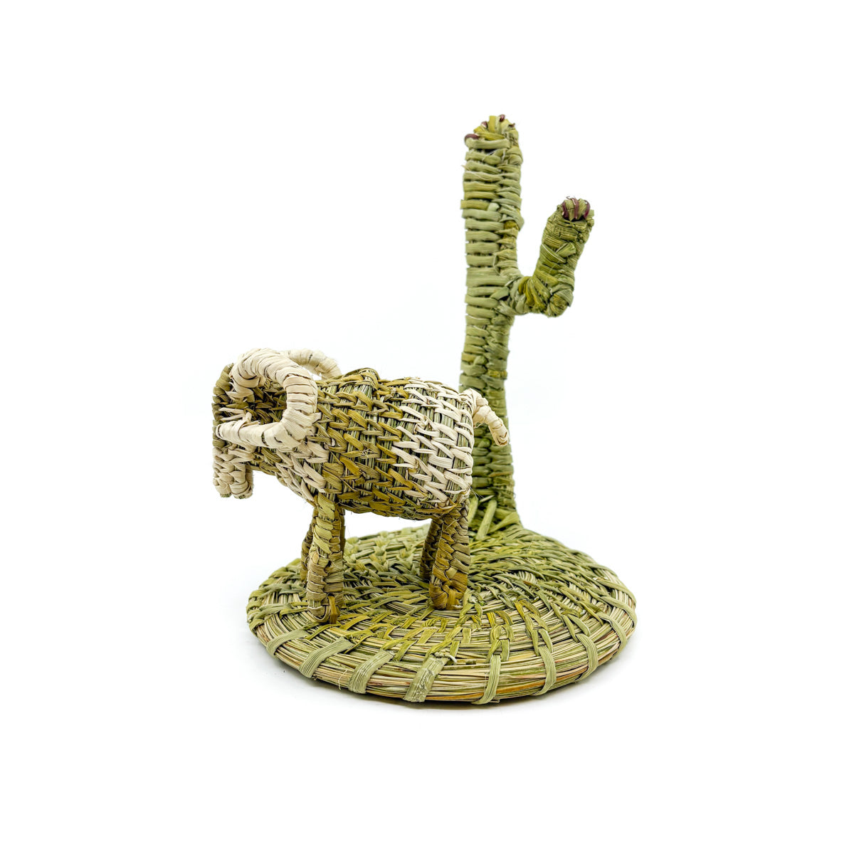 Bighorn Sheep with Saguaro Woven Sculpture - By Fred Cruz