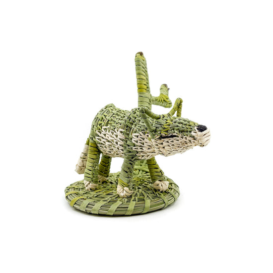 Sniffing Coyote with Saguaro Basket Sculpture by Fred Cruz