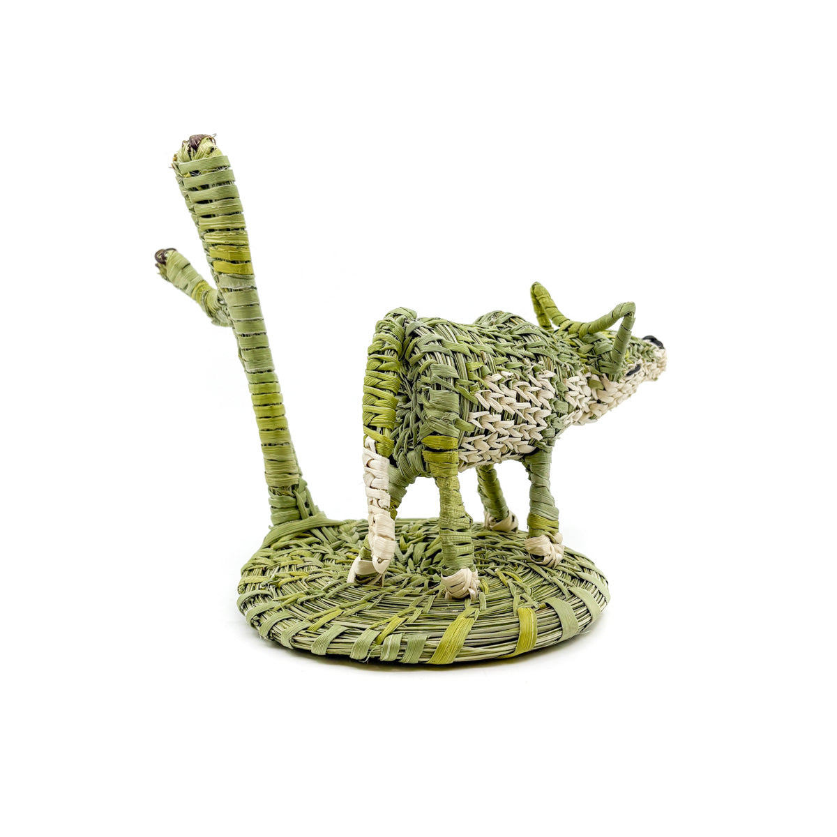 Sniffing Coyote with Saguaro Basket Sculpture by Fred Cruz