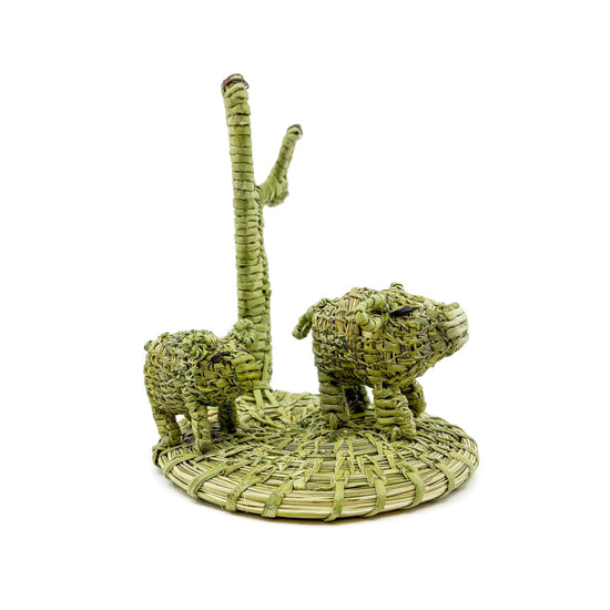 Javelina Sow & Piglet with Saguaro Woven Sculpture - By Fred Cruz