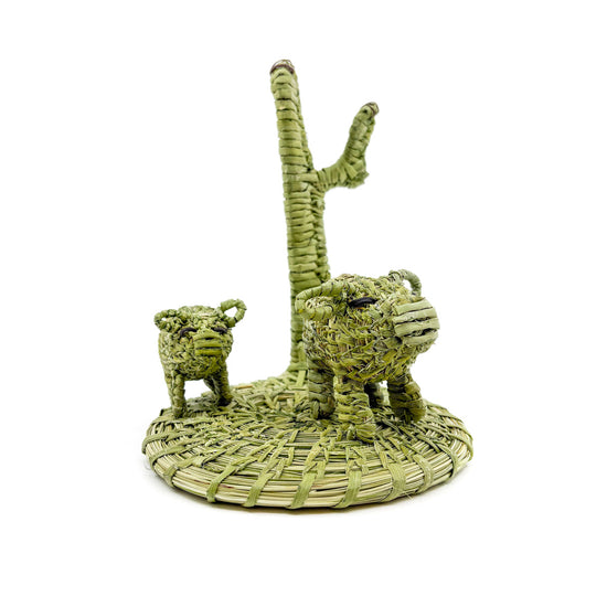 Javelina Sow & Piglet with Saguaro Woven Sculpture - By Fred Cruz