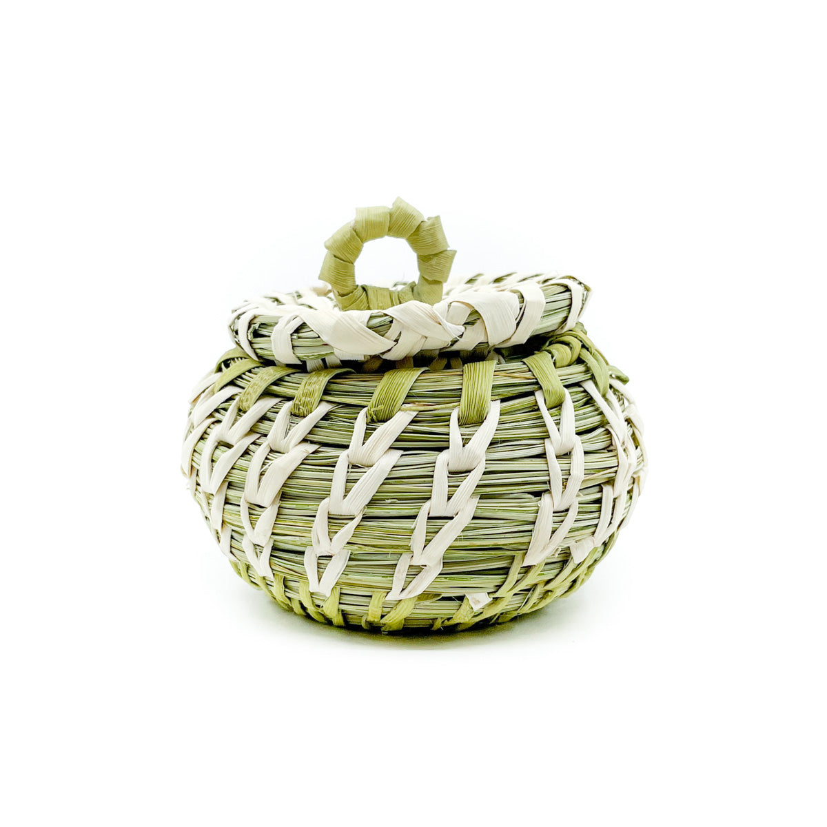 Small Lidded Basket with Green Handle