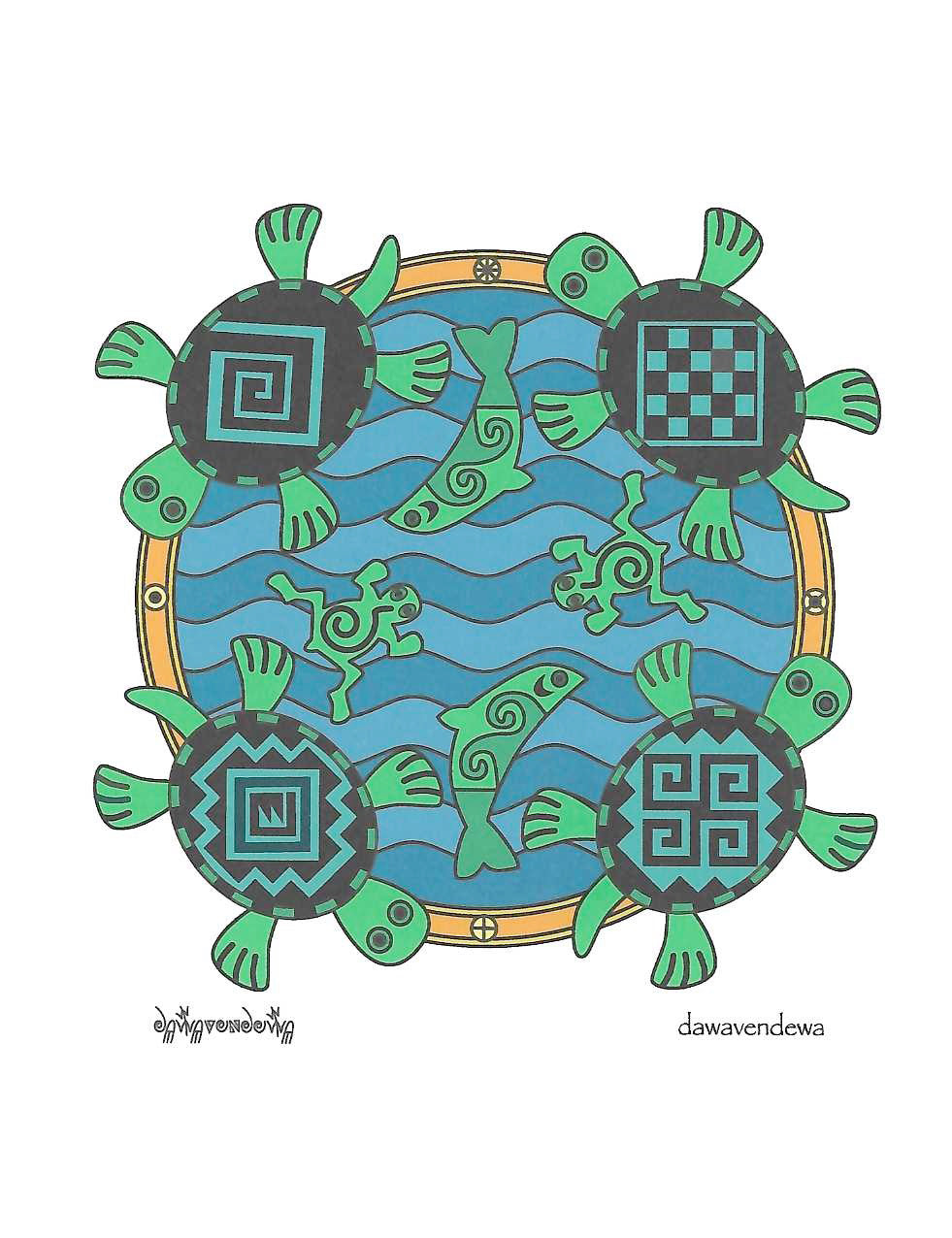 The designs on these cards are prints of original artwork by Hopi Artist&nbsp;Gerald A. A. Dawavendewa. The inside of these cards are blank allowing you to use these for all special occasions. Story on back, comes with white envelope.  Size: 5 inches x 6.5 inches