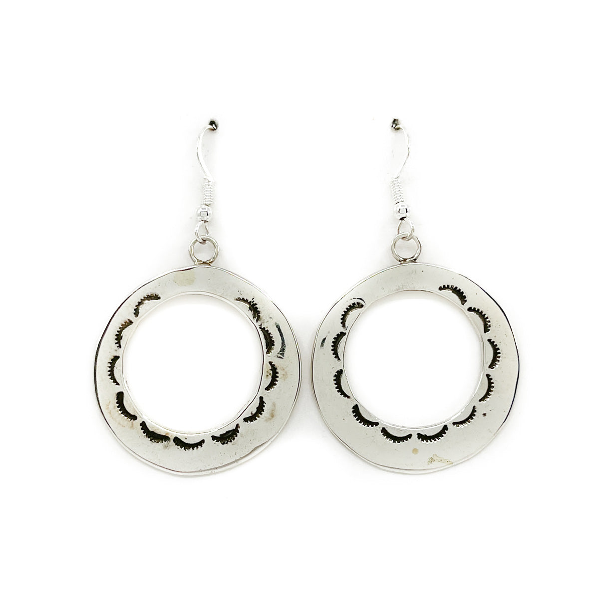 Load image into Gallery viewer, Round Dangle Earrings with Stamped Design
