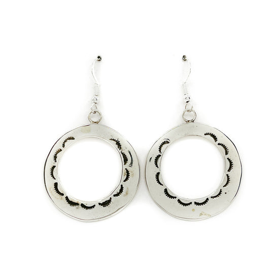 Load image into Gallery viewer, Round Dangle Earrings with Stamped Design
