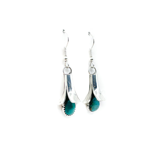 Squash Blossom with Turquoise Dangle Earrings - Diné