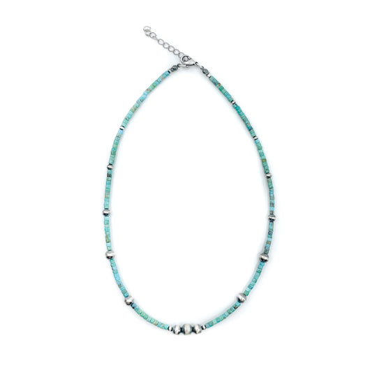 Turquoise Heishe Bead Choker with Silver Beads