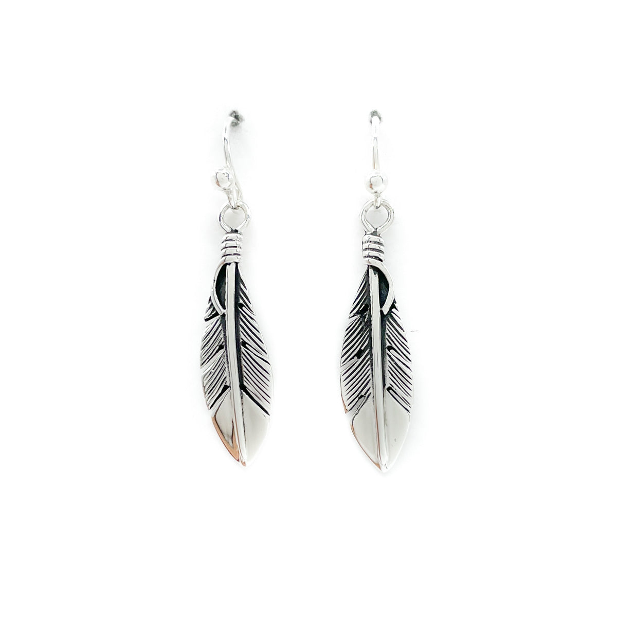 SMALL SILVER PLATED FEATHER DROP EARRINGS - THE DIVINE TRIBE