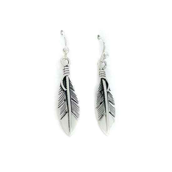 Sterling silver small feather drop earrings - jo bangles
