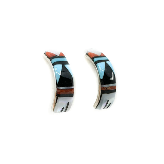 Zuni Multi-color Inlay Half Hoop Earring