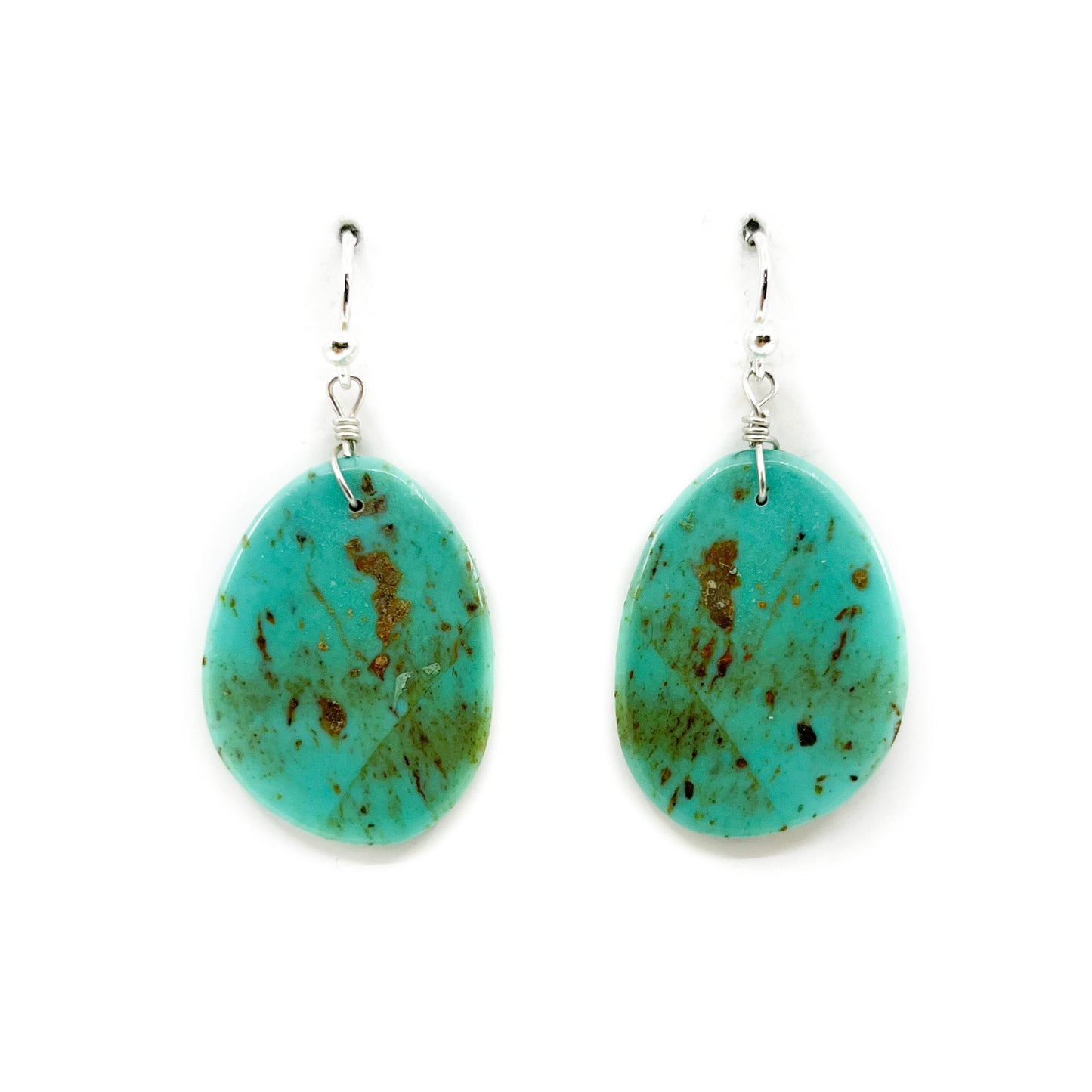Load image into Gallery viewer, Speckled Matrix Turquoise Slab Earrings
