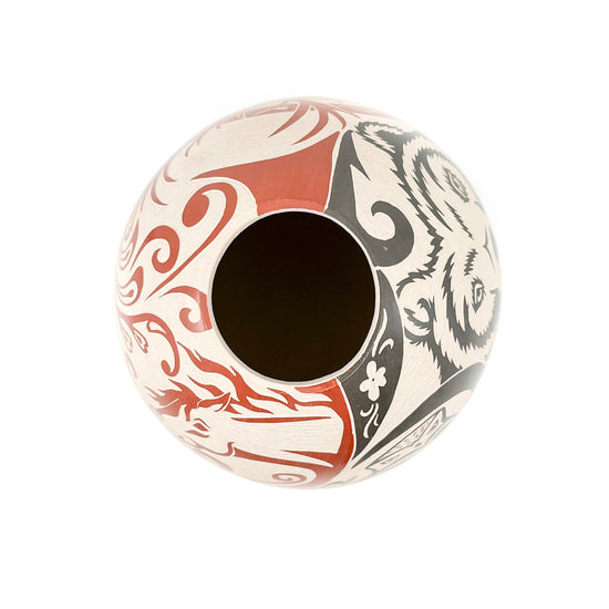 Large Pot with Abstract Red and Black Western Animals