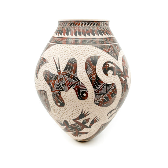 Load image into Gallery viewer, Large Tapered Pot with Complex Geometric Design Incised on White Clay
