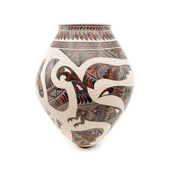 Load image into Gallery viewer, Large Tapered Pot with Complex Geometric Design Incised on White Clay
